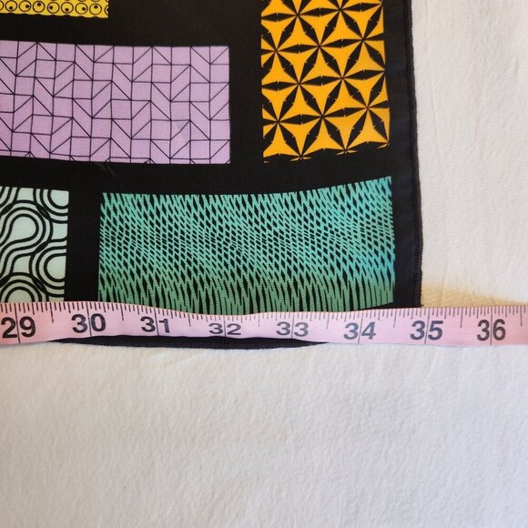 Vintage Escada Multi-Color Patchwork Quilt Black Background Silk Scarf Luxury - Picture 10 of 13